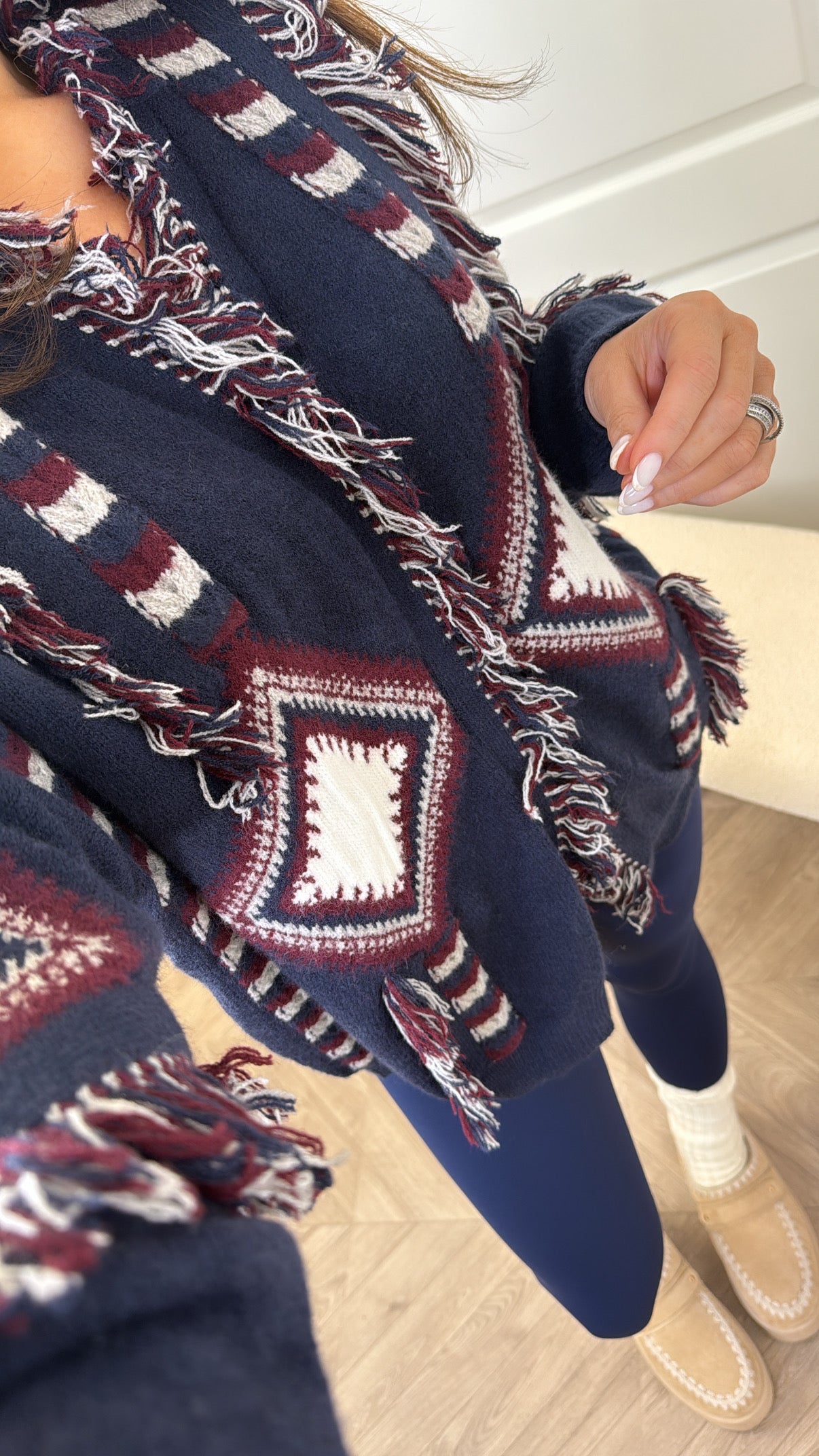 DARCIE navy aztec detail knitted cardigan