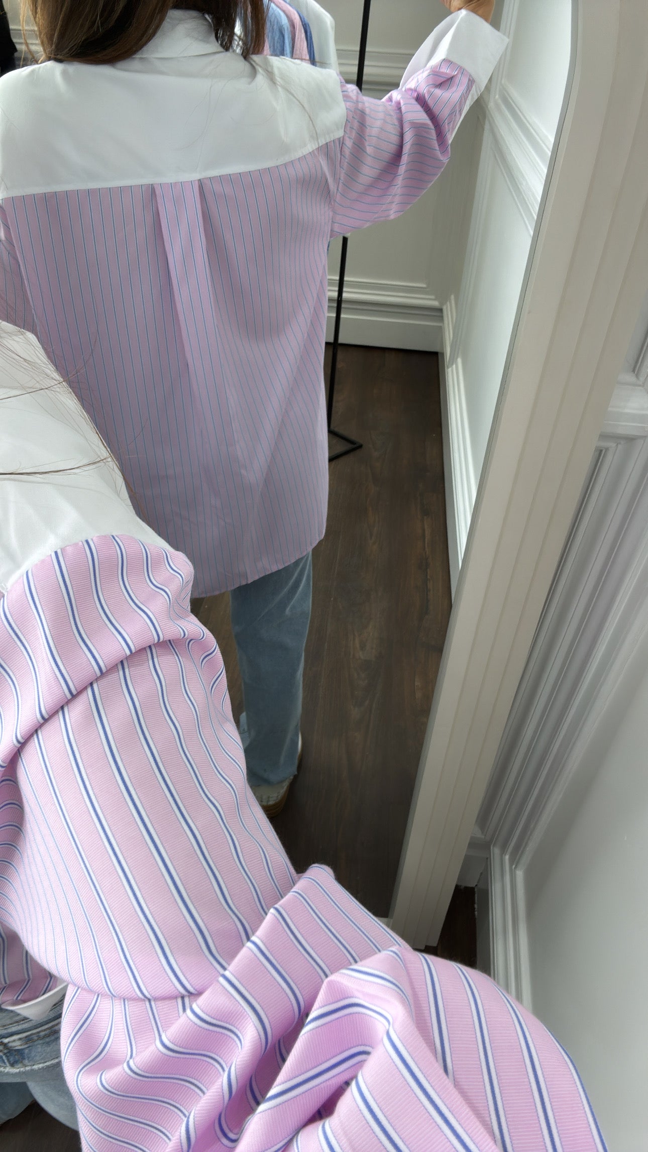 EBONY pink stripe button side shirt