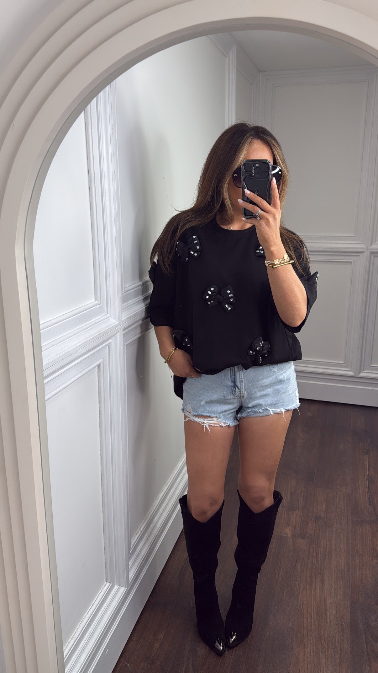 NIKITA black bow detail tunic top