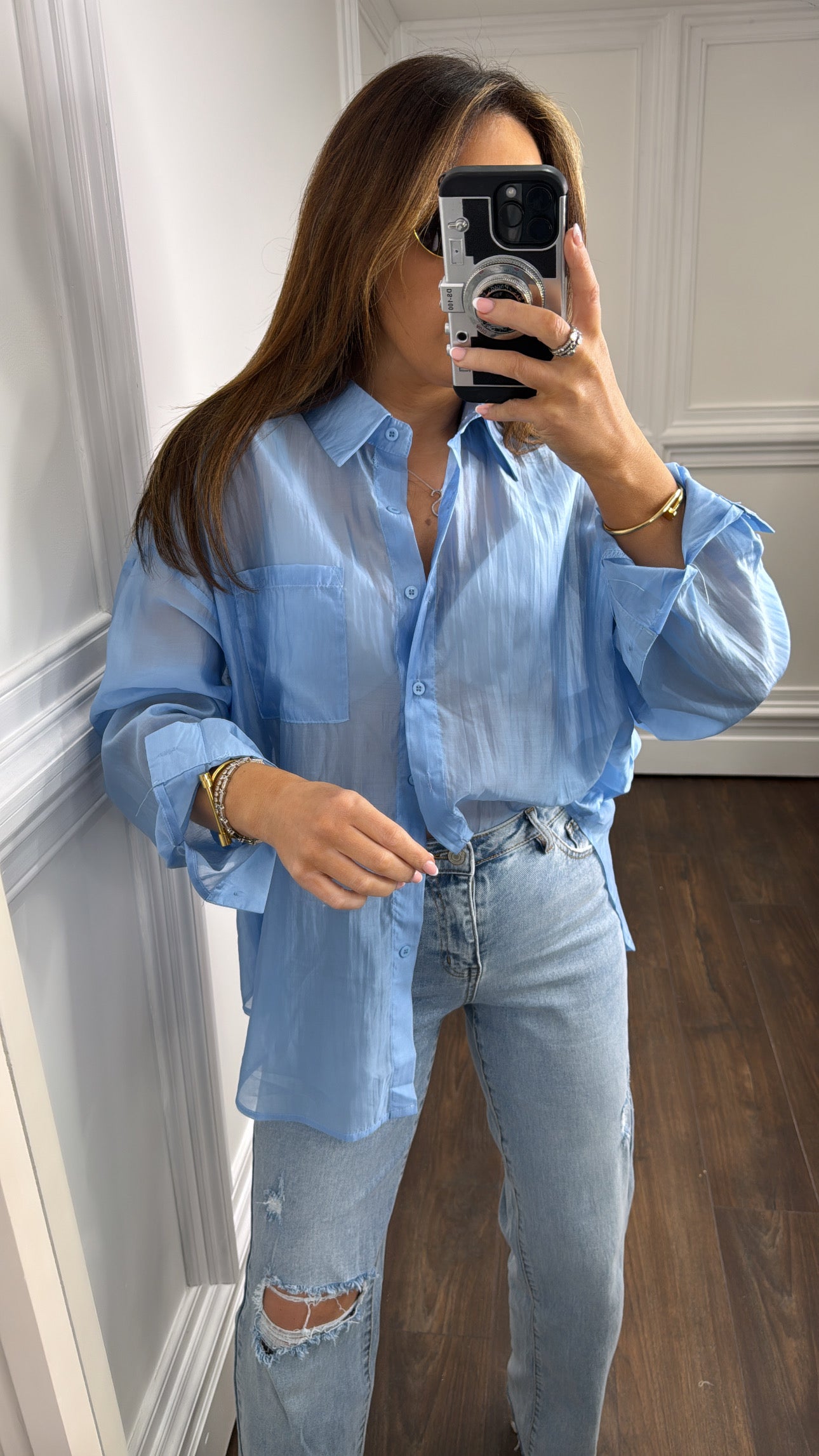 SAMMIE sheer blue plain cotton shirt