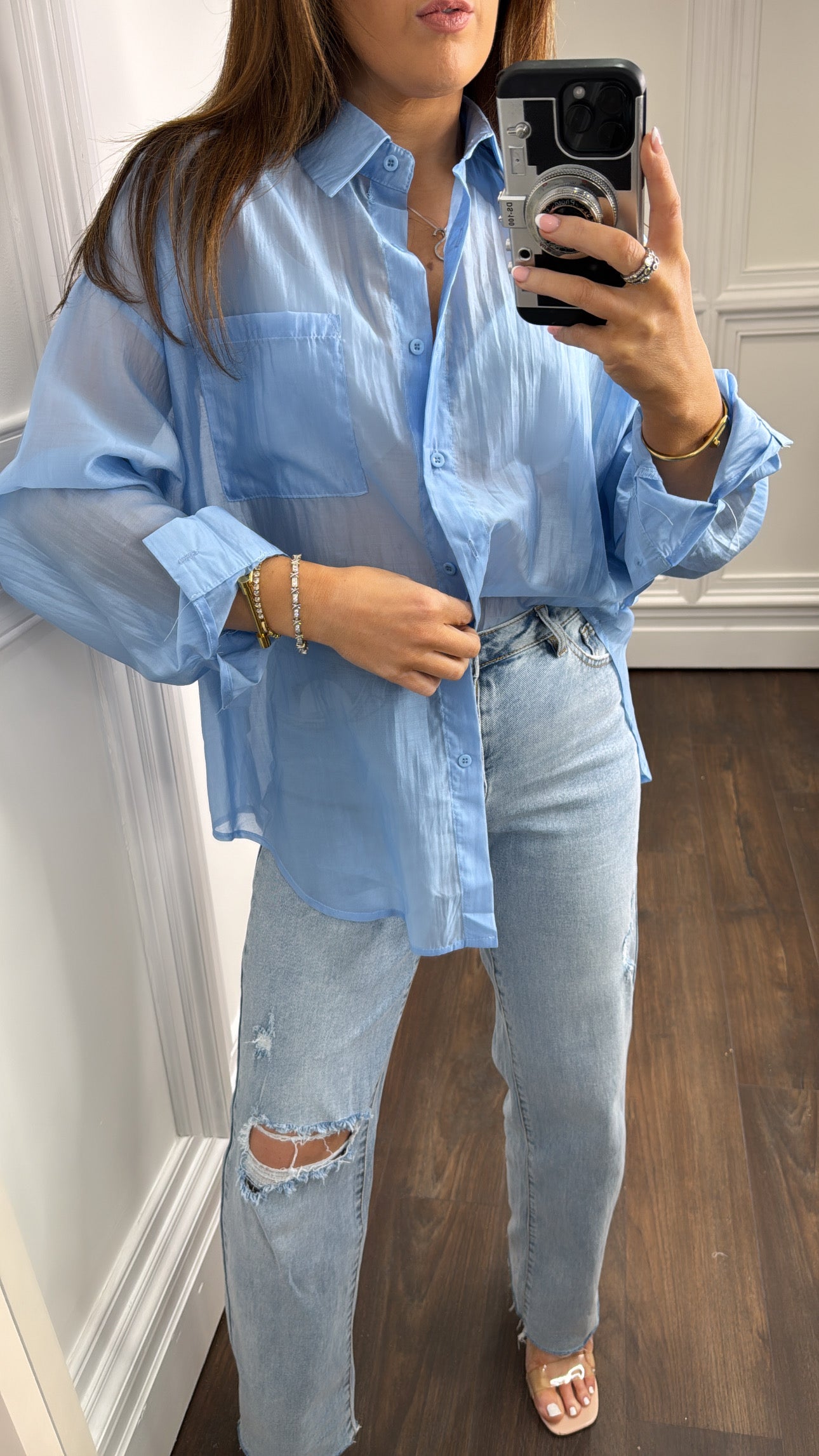 SAMMIE sheer blue plain cotton shirt