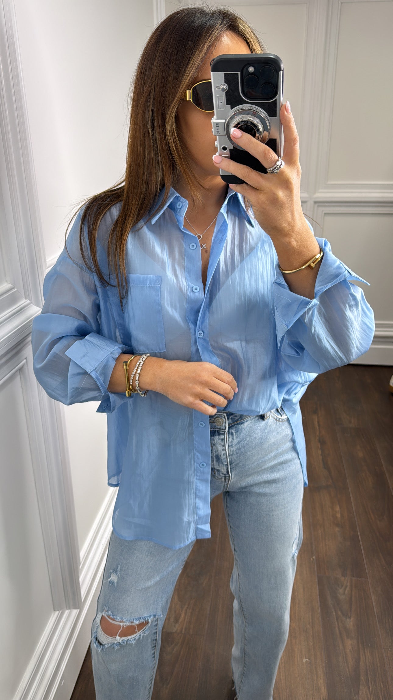 SAMMIE sheer blue plain cotton shirt