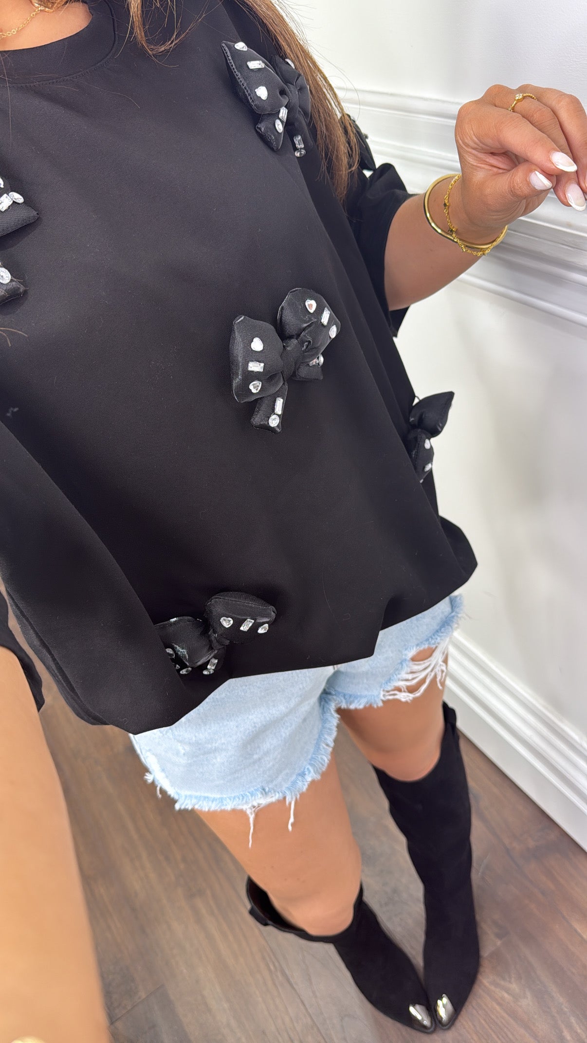 NIKITA black bow detail tunic top
