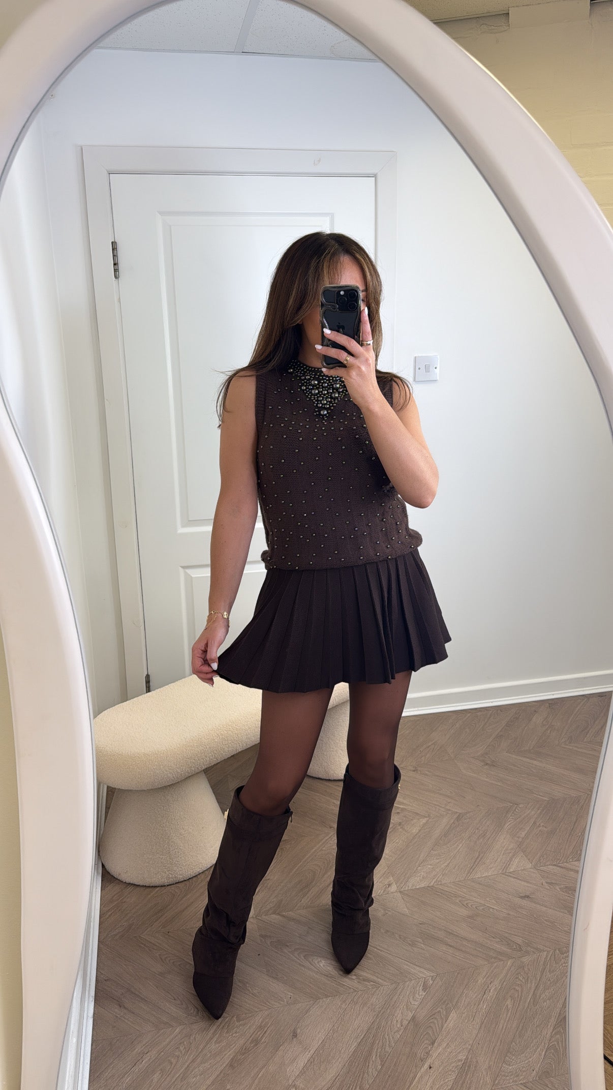 BILLIE brown pearl embellished knitted vest