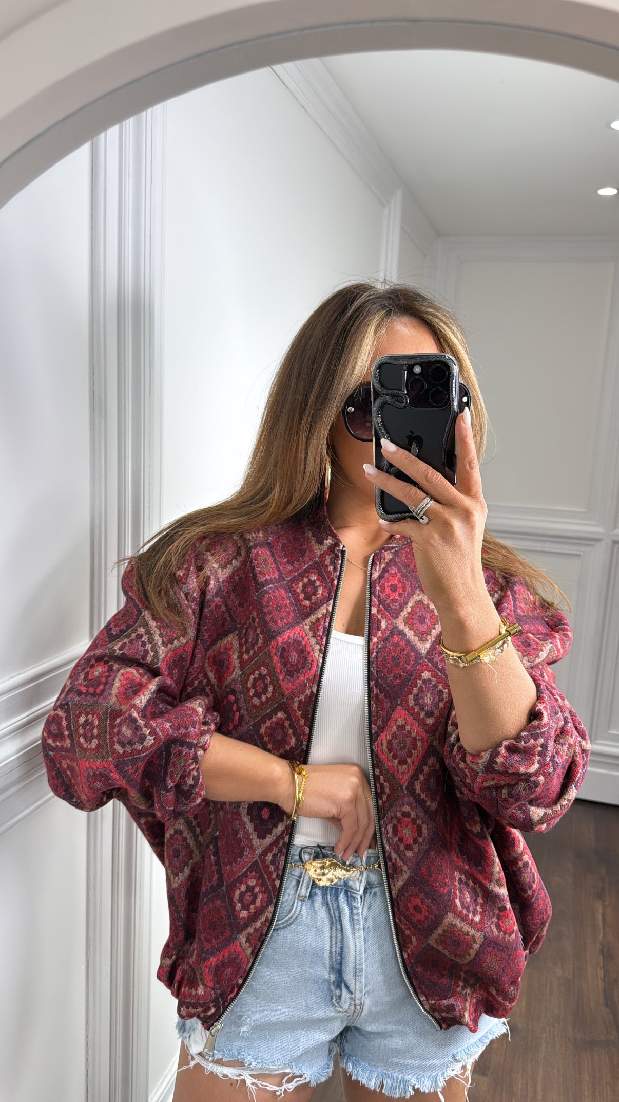 IZZY burgundy aztec knit zip up jacket