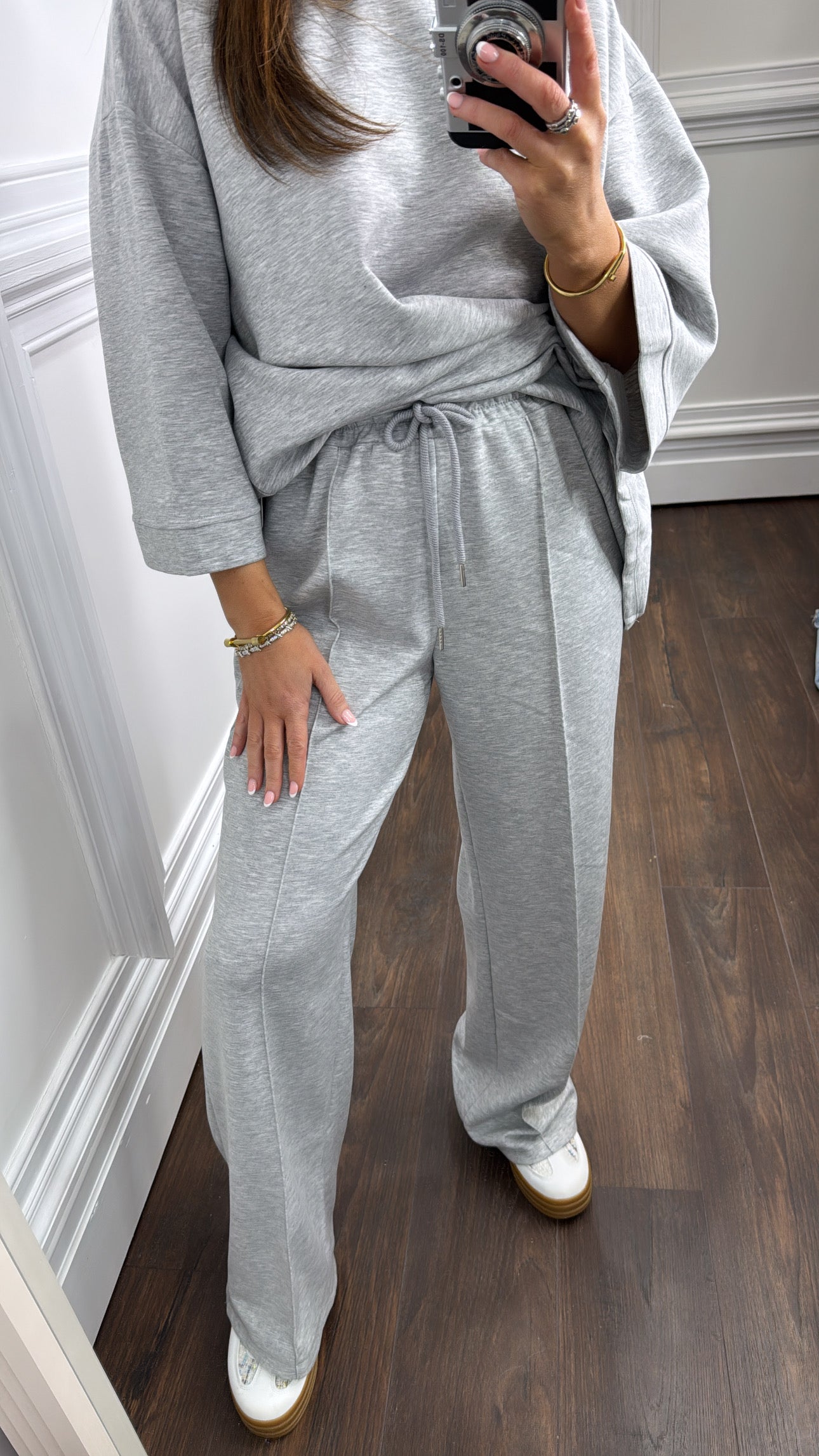 KYLIE light grey super soft jogger with exposed seam detail