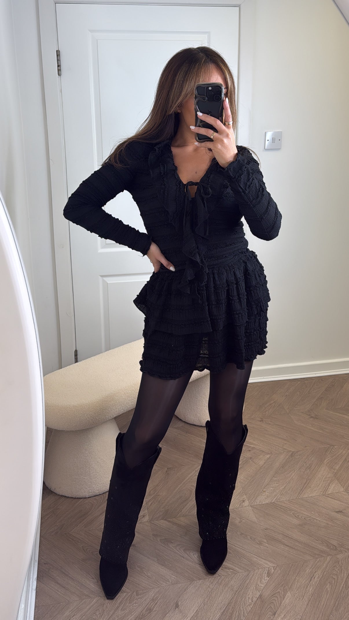 KIMMY black textured ruffle dress