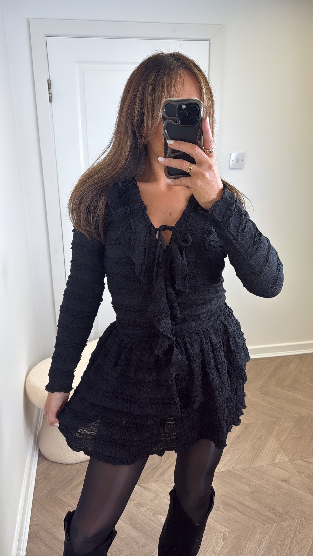 KIMMY black textured ruffle dress