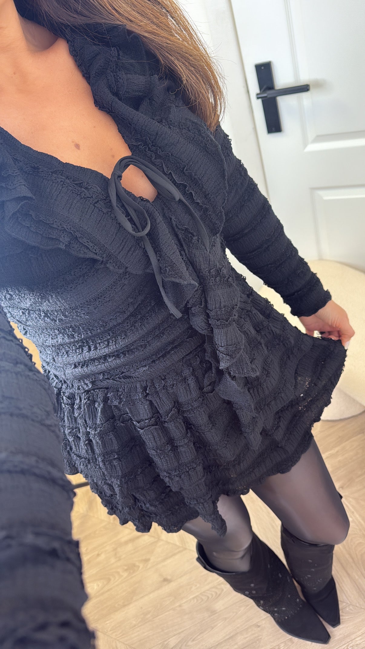 KIMMY black textured ruffle dress