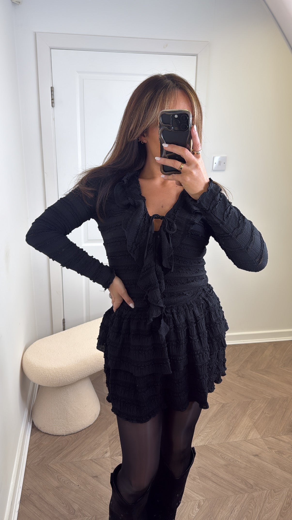 KIMMY black textured ruffle dress