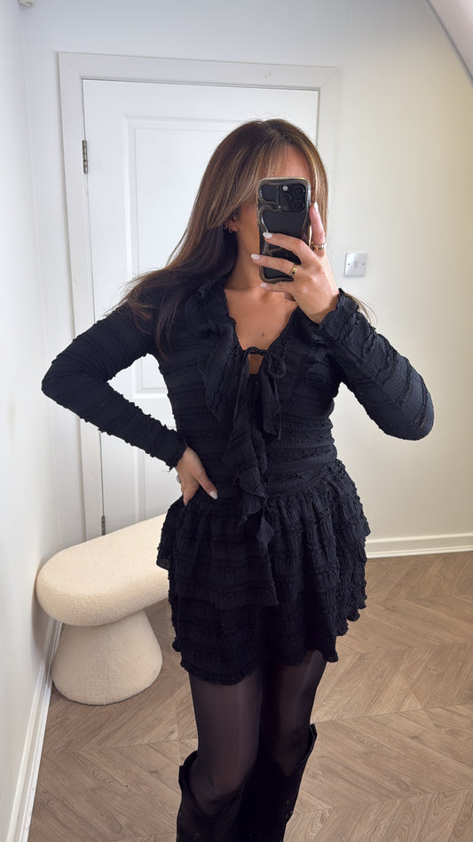 KIMMY black textured ruffle dress