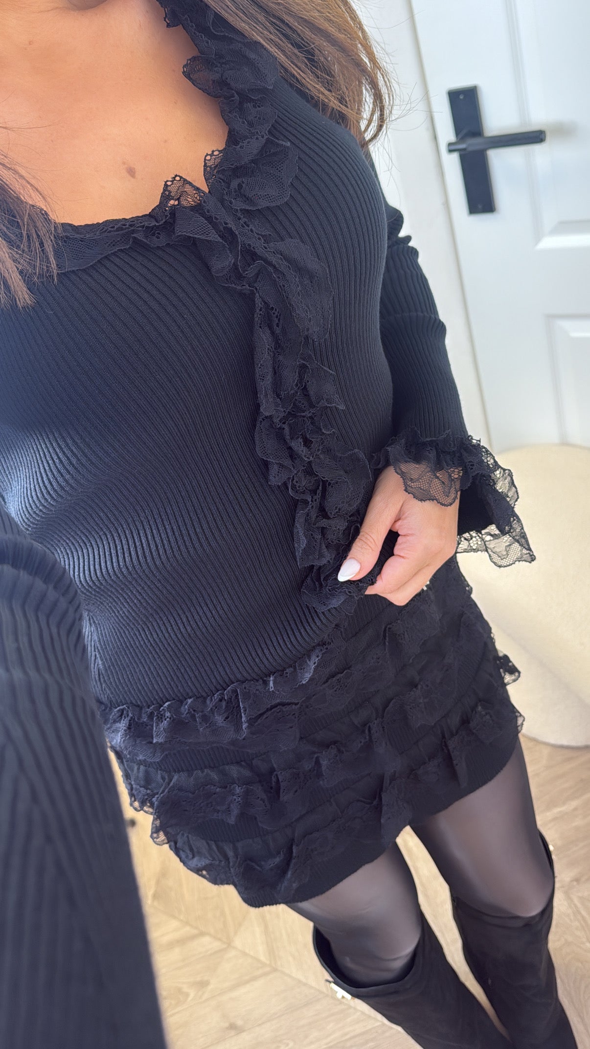 ANNALISE black with lace detail top and skirt co-ord