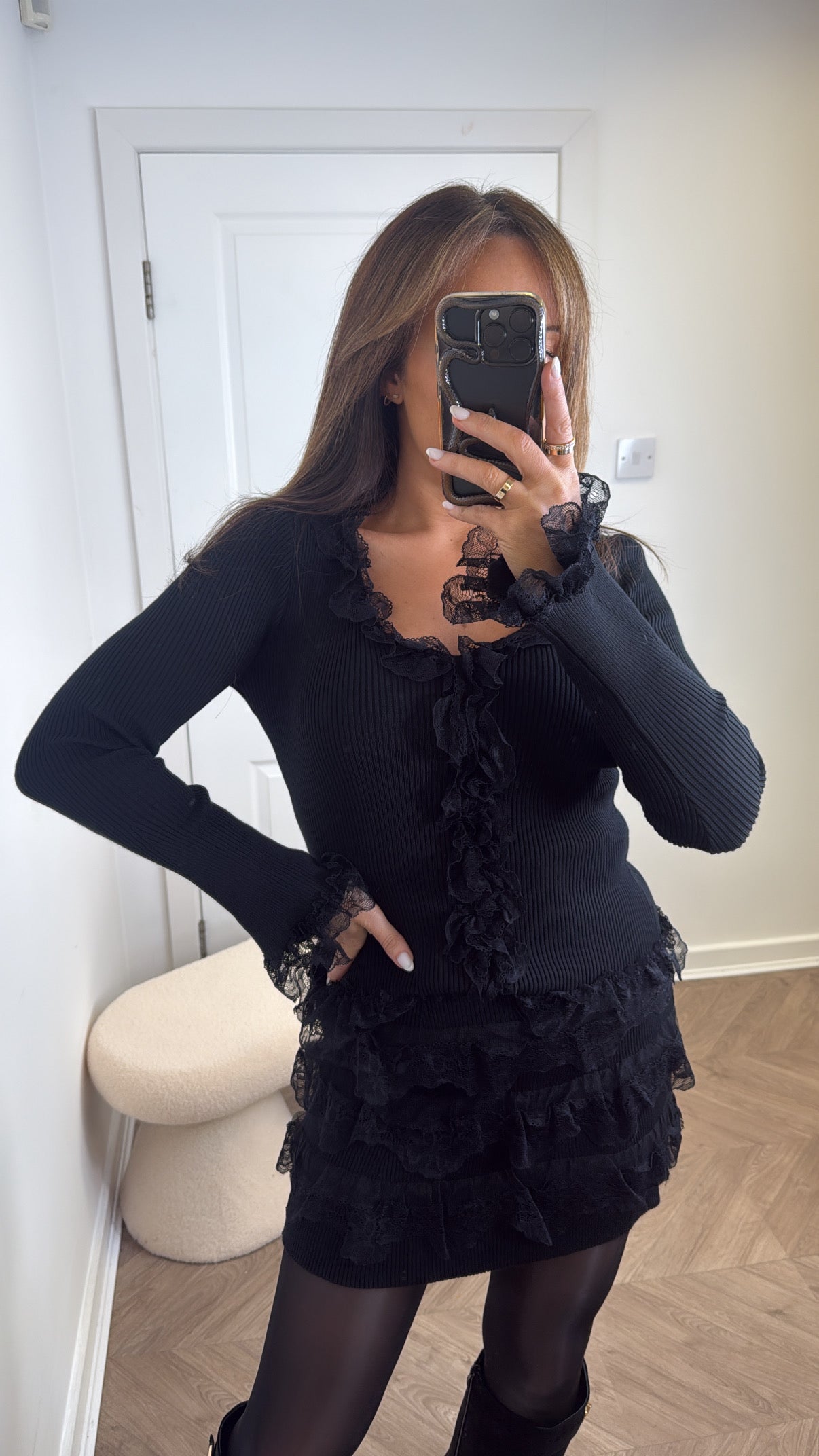ANNALISE black with lace detail top and skirt co-ord