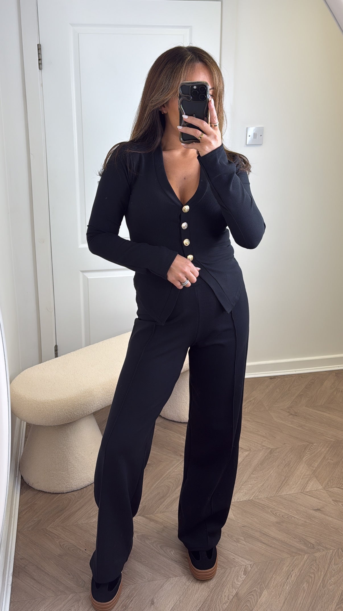 CASSIE black gold button top and trousers co-ord