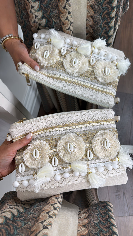 ISLA beige shell clutch bag