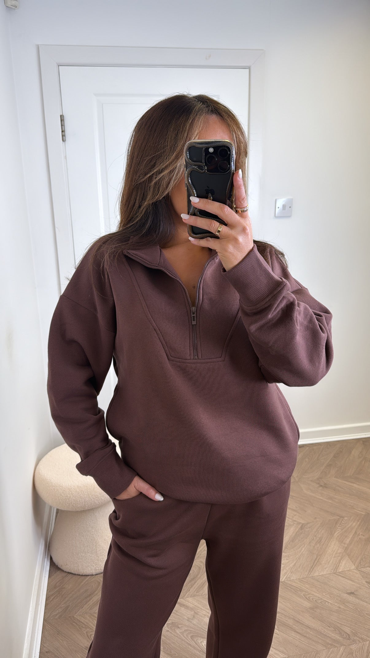 MAYA brown half zip sweatshirt and joggers tracksuit