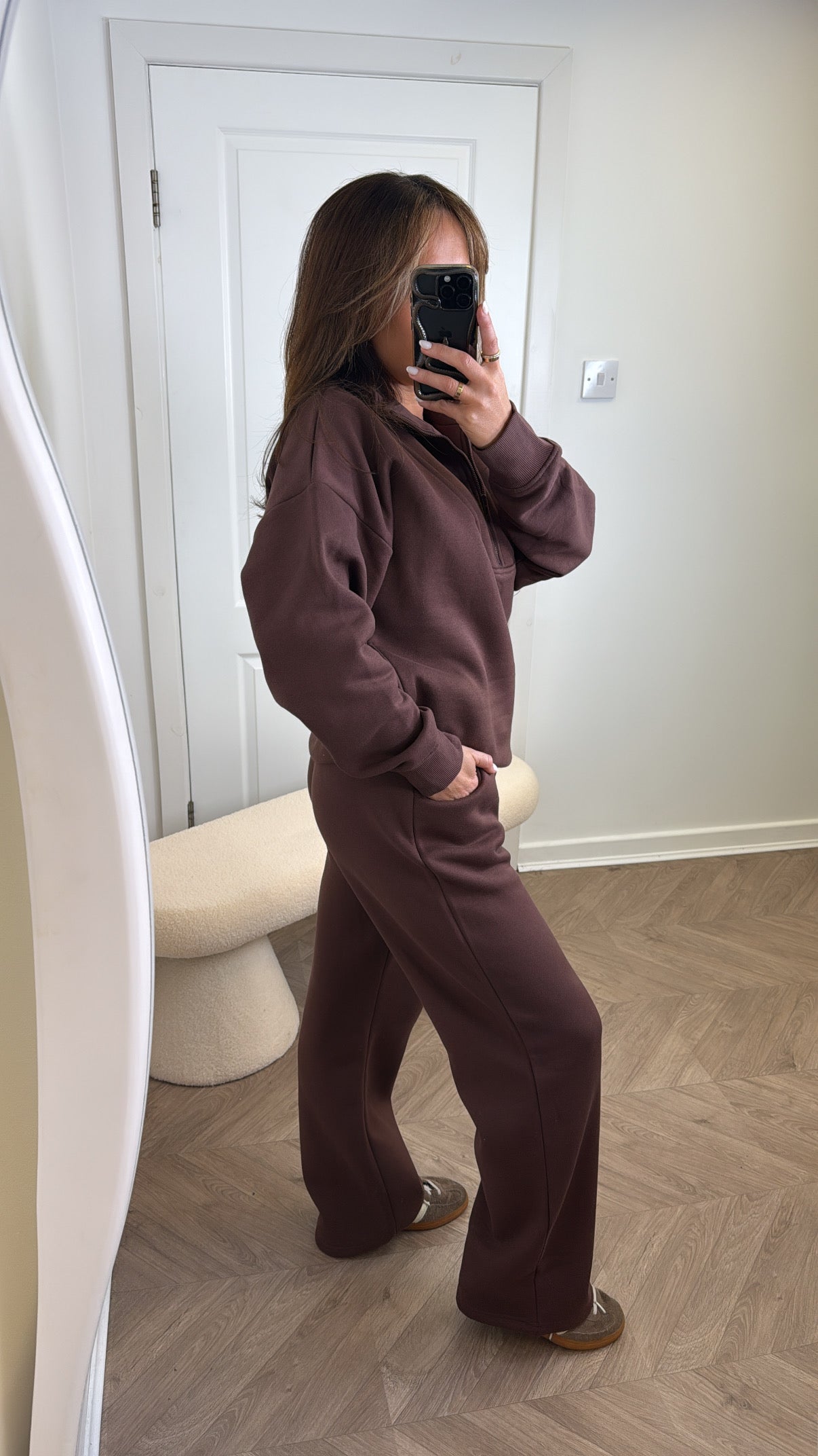 MAYA brown half zip sweatshirt and joggers tracksuit