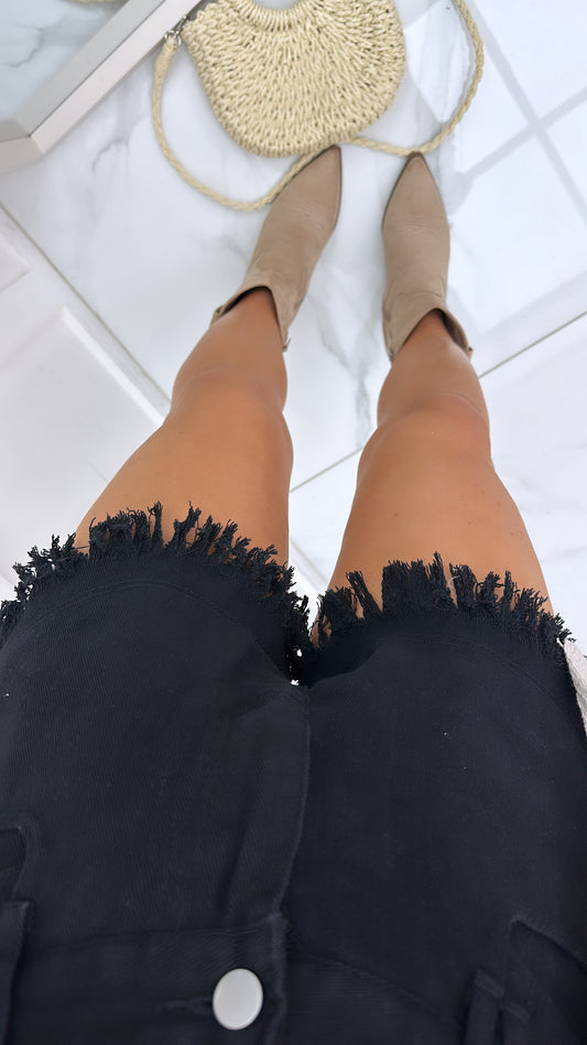 KEELEY black frayed denim shorts