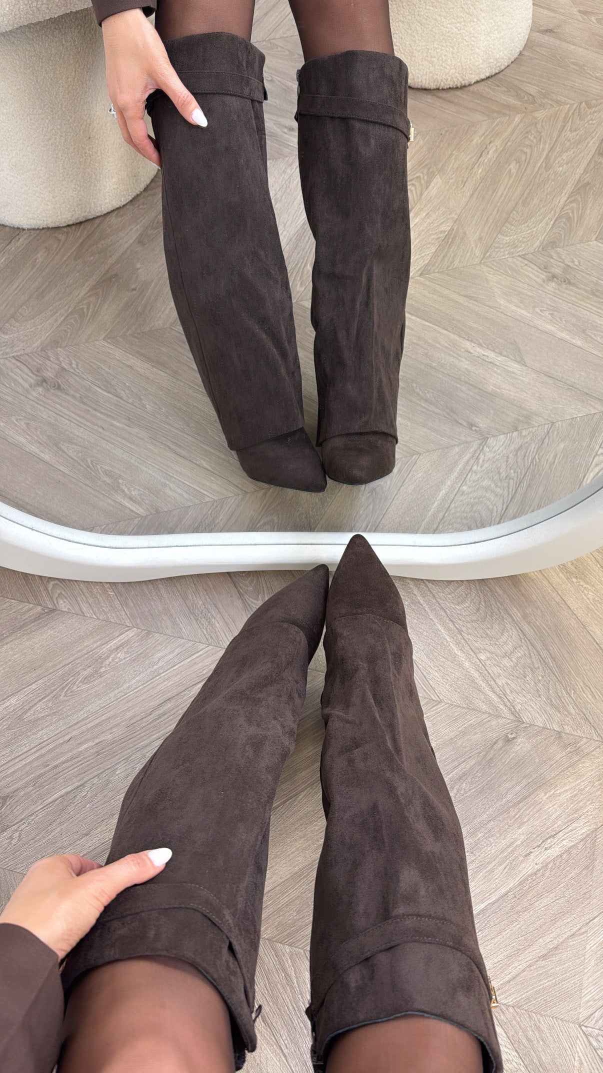 KONNIE brown fold down faux suede knee boots