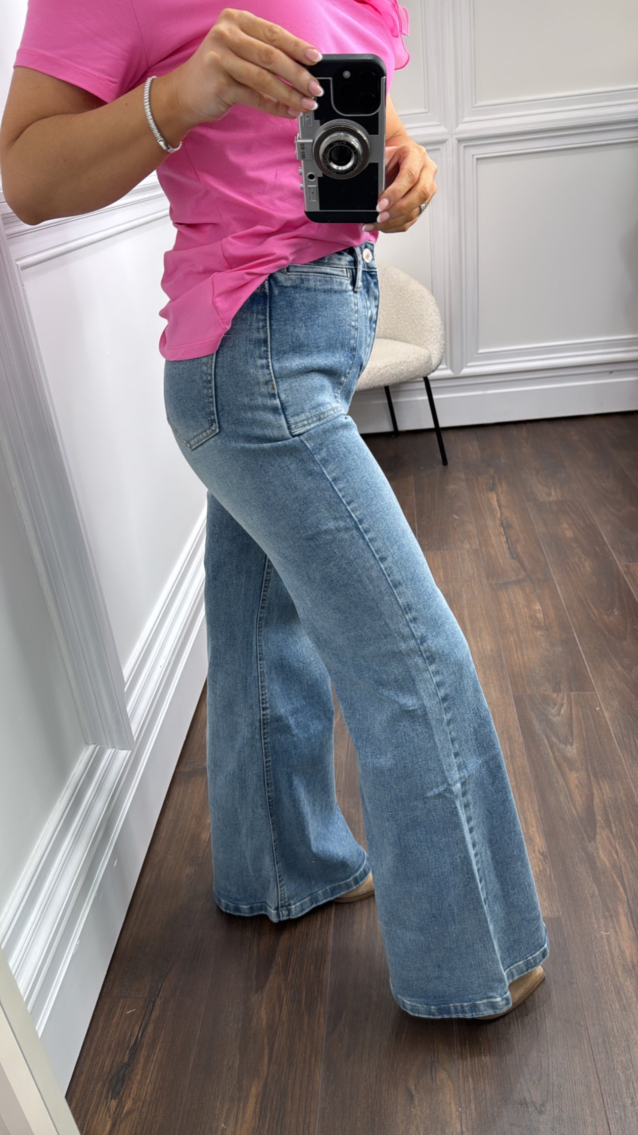 FERNE blue mid wash wide leg denim jeans