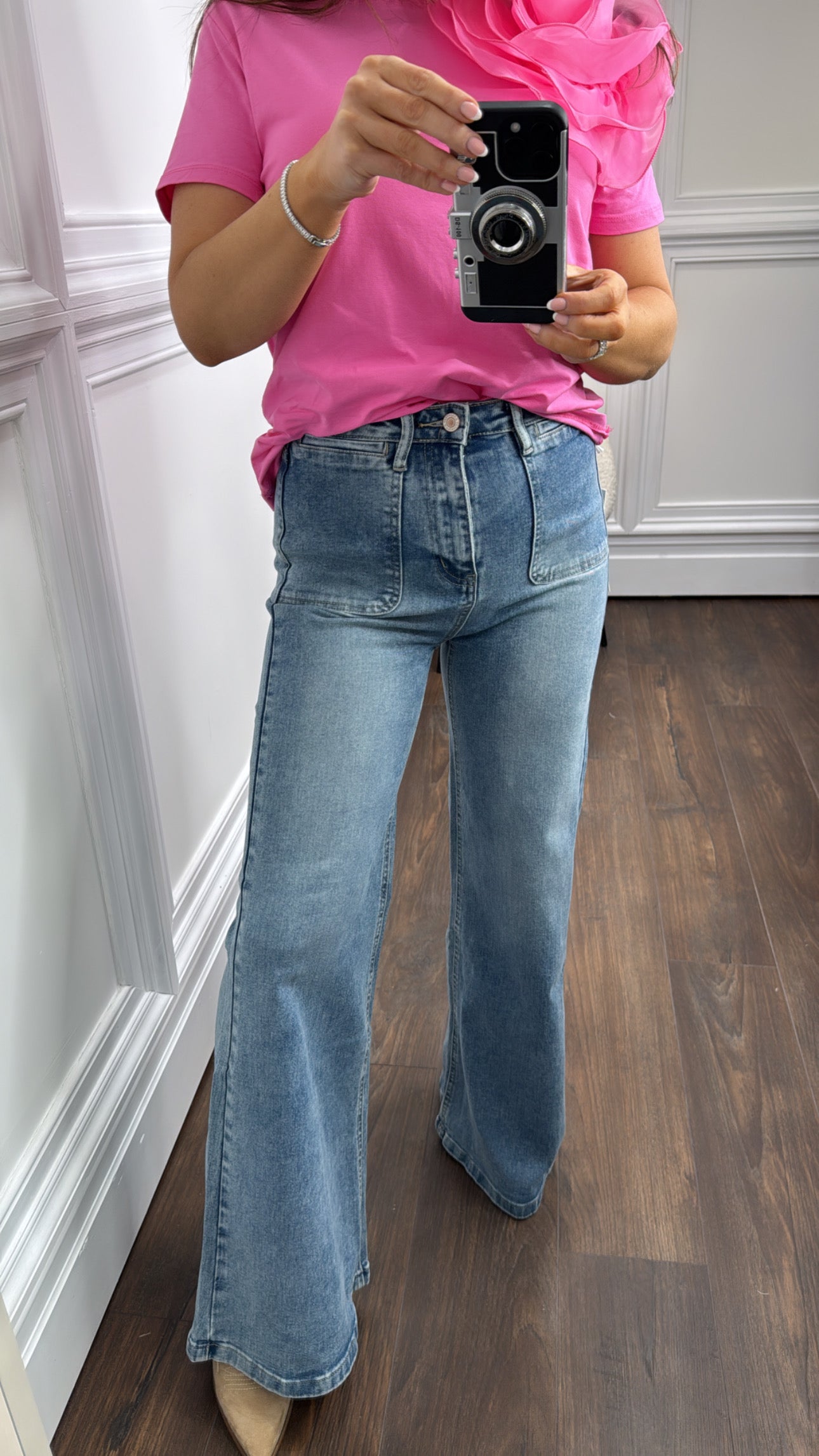 FERNE blue mid wash wide leg denim jeans