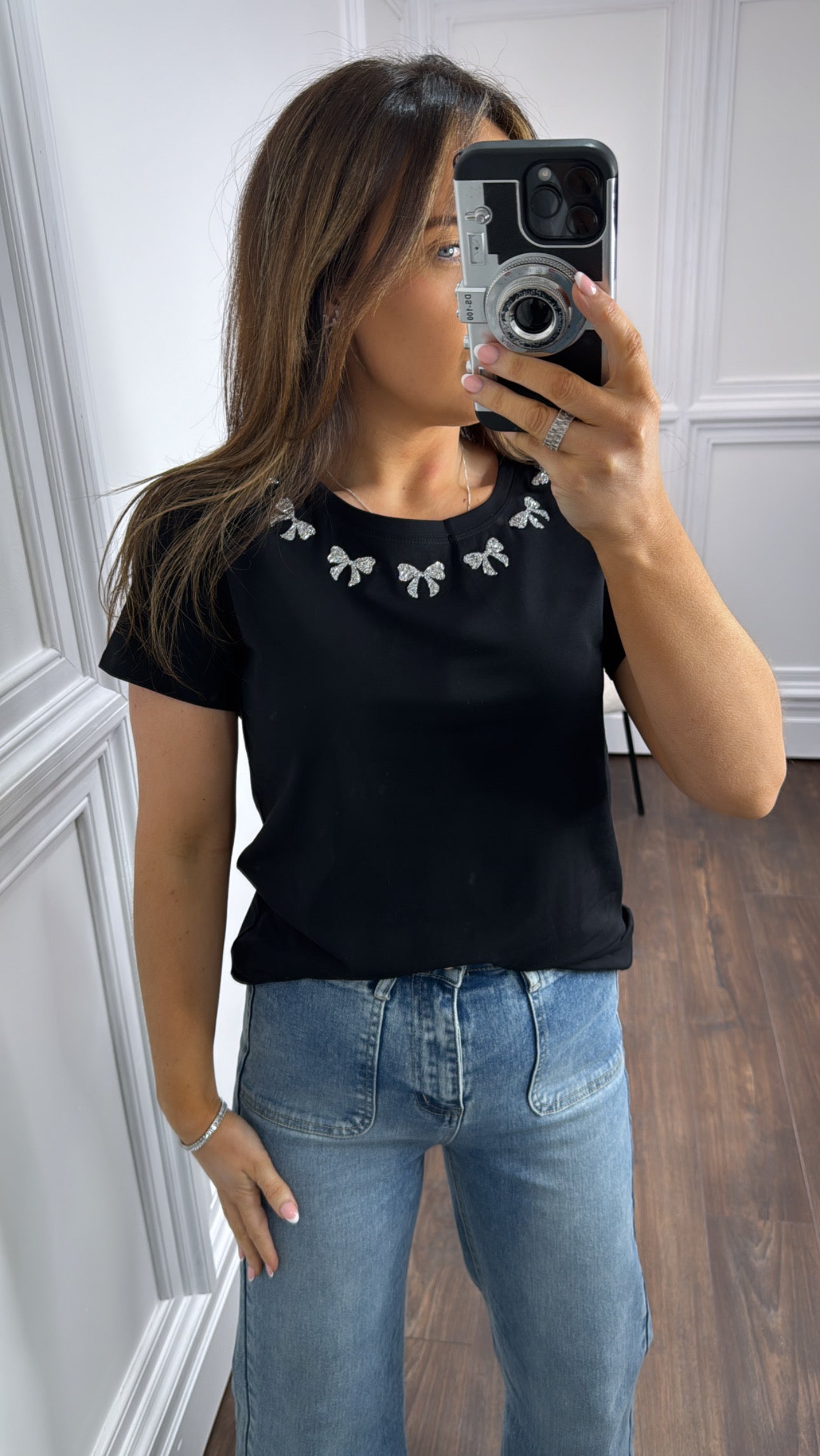 ELLA black bow embellished t-shirt