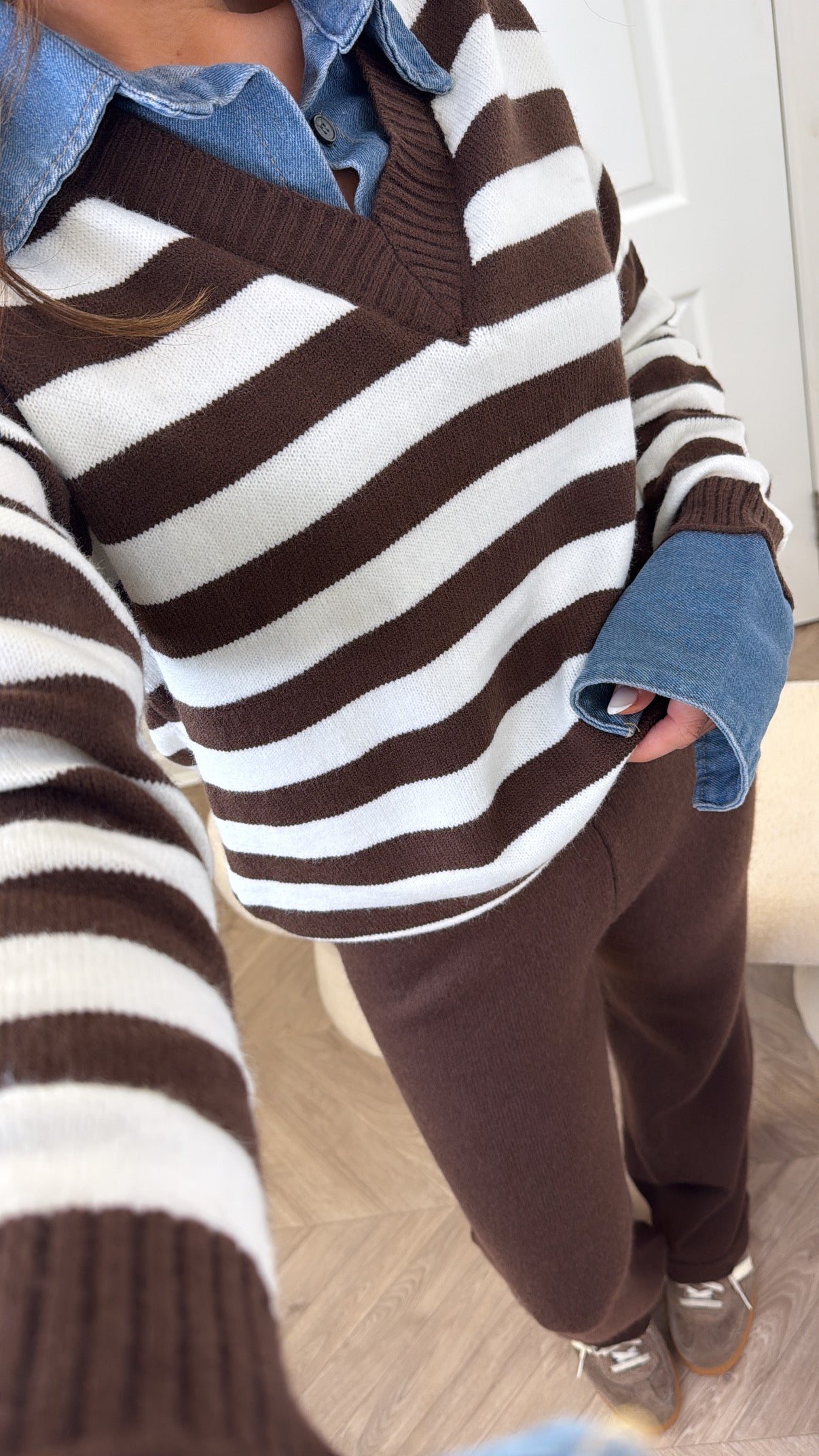 KRISTEN brown stripe knitted top and trousers co-ord