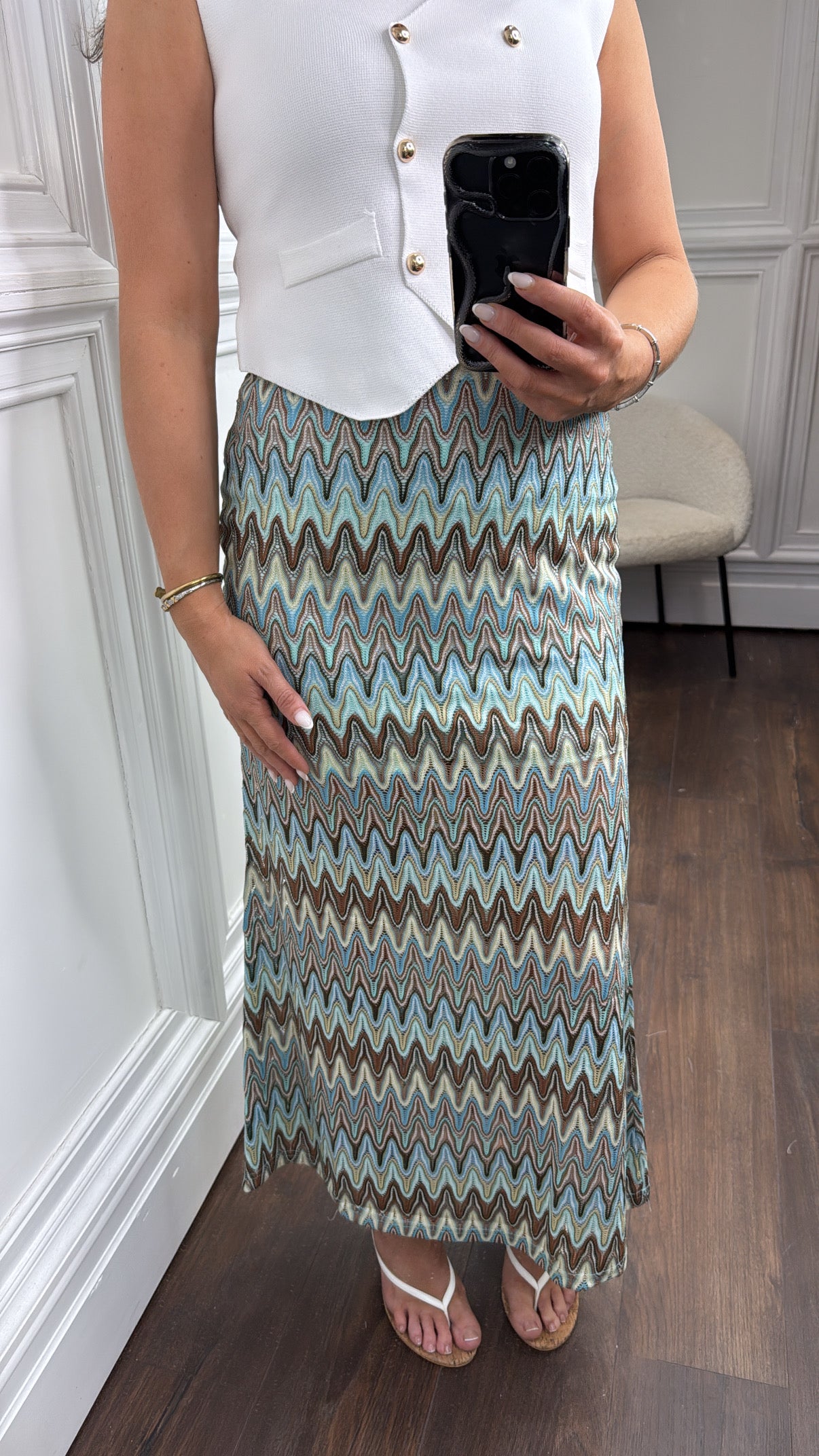 SKYE blue zig zag midi skirt