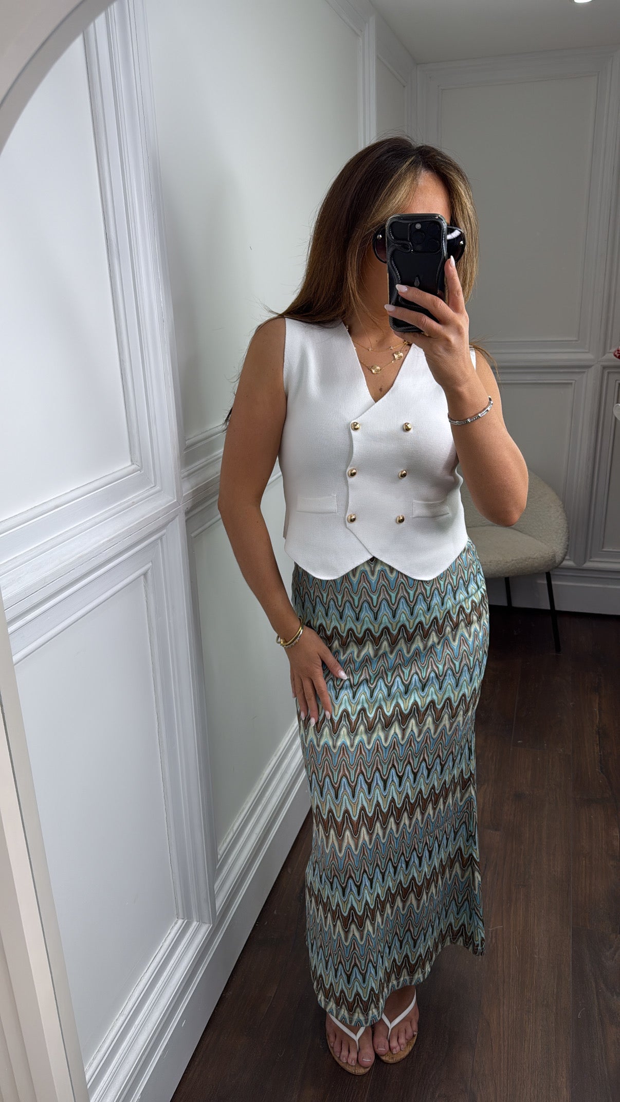SKYE blue zig zag midi skirt