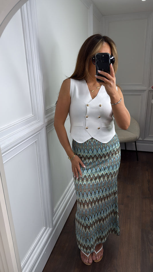 SKYE blue zig zag midi skirt