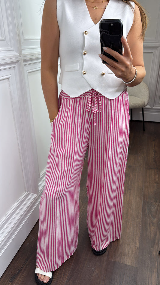 ISLA fuchsia and white stripe wide leg trousers