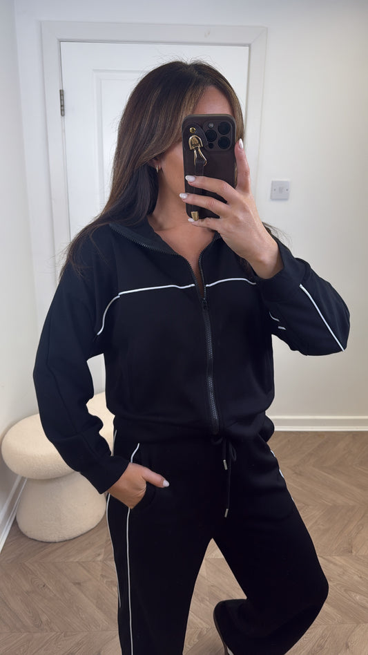 BOBBI black zip up lounge set