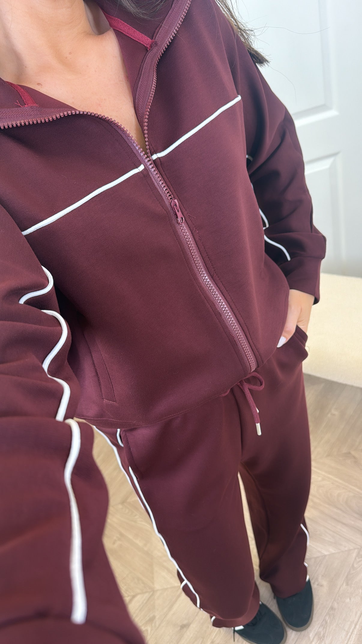 BOBBI burgundy zip up lounge set