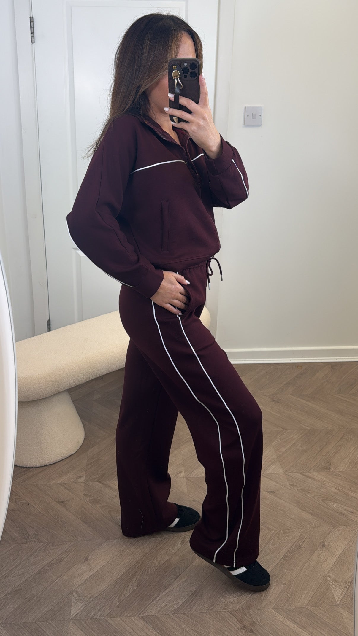 BOBBI burgundy zip up lounge set