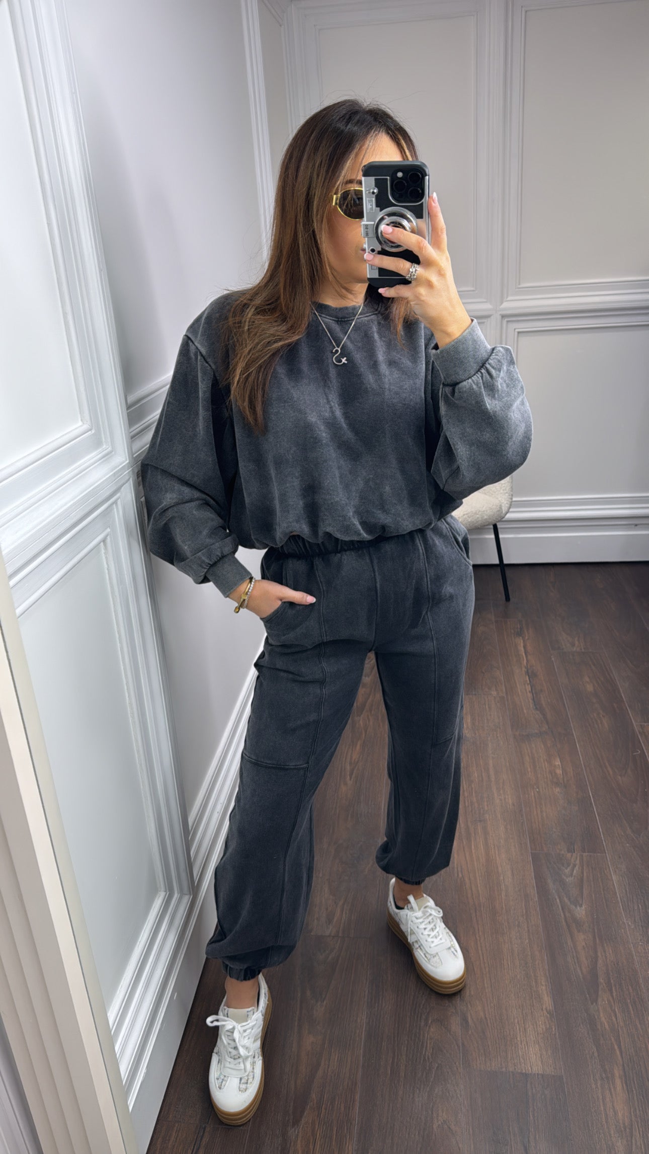 JAZMINE black washed cropped lounge suit