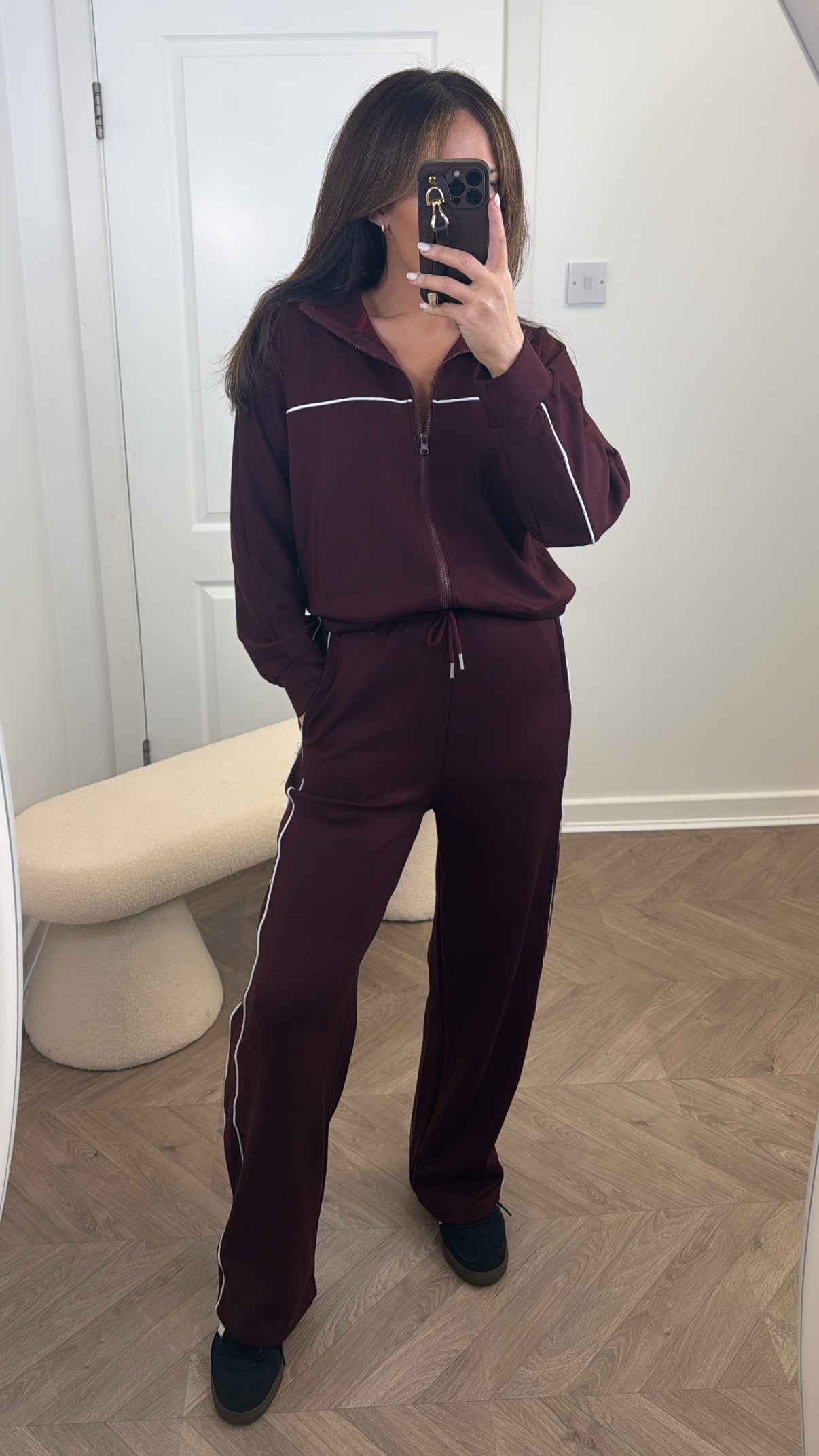 BOBBI burgundy zip up lounge set