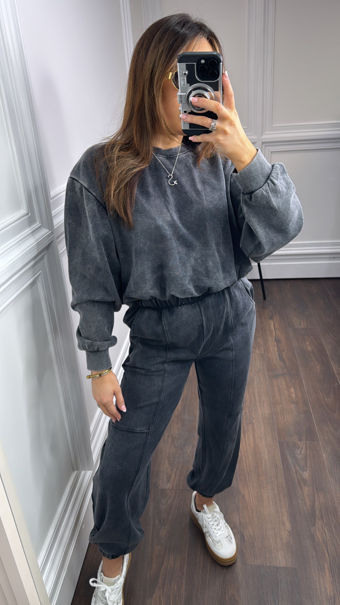 JAZMINE black washed cropped lounge suit