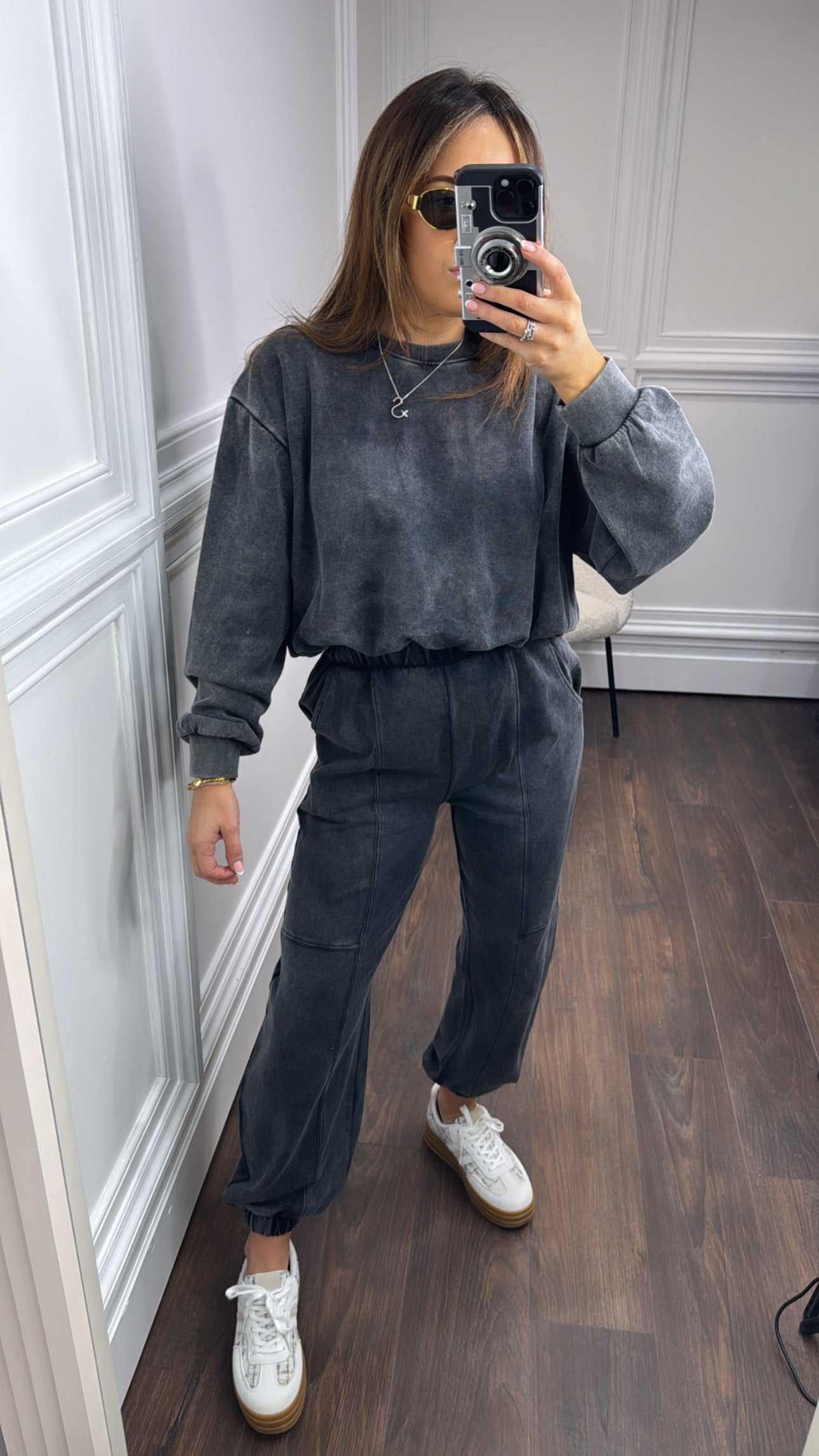 JAZMINE black washed cropped lounge suit