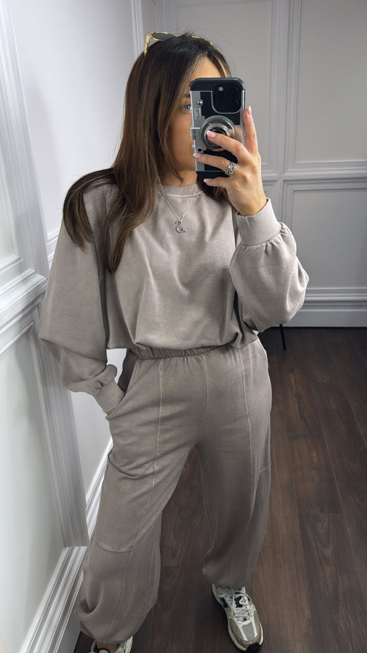 JAZMINE washed mocha cropped lounge suit