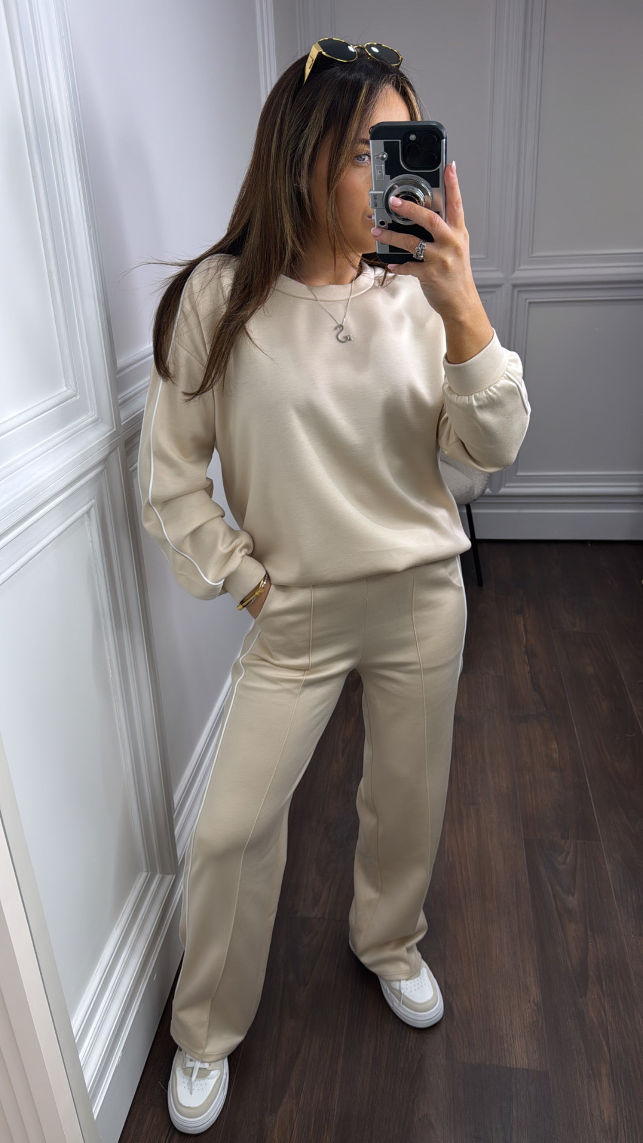 TERRI beige sweatshirt and wide leg joggers tracksuit