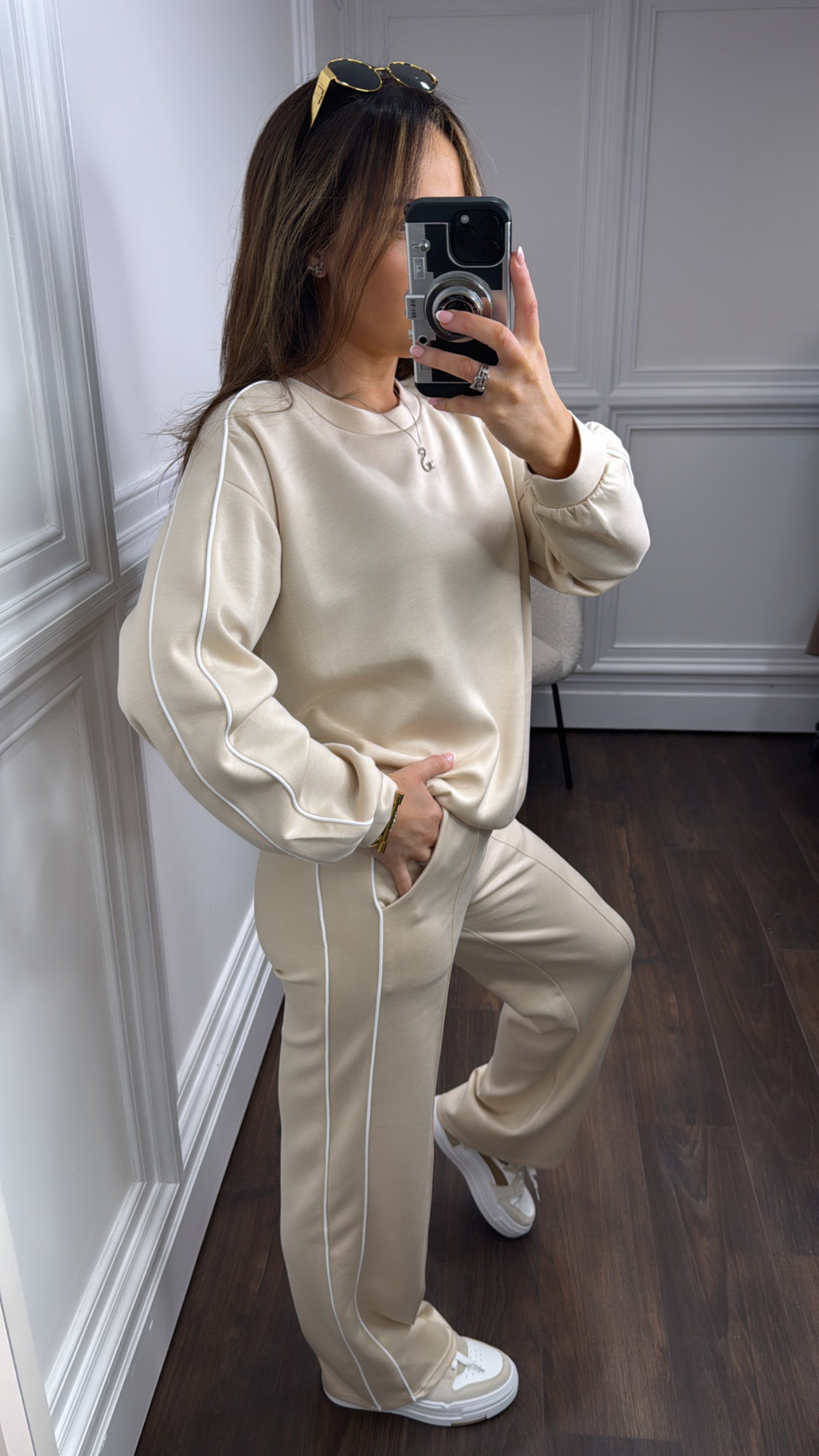 TERRI beige sweatshirt and wide leg joggers tracksuit