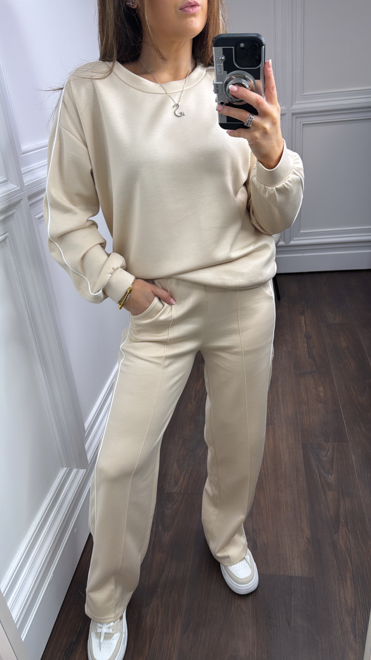 TERRI beige sweatshirt and wide leg joggers tracksuit