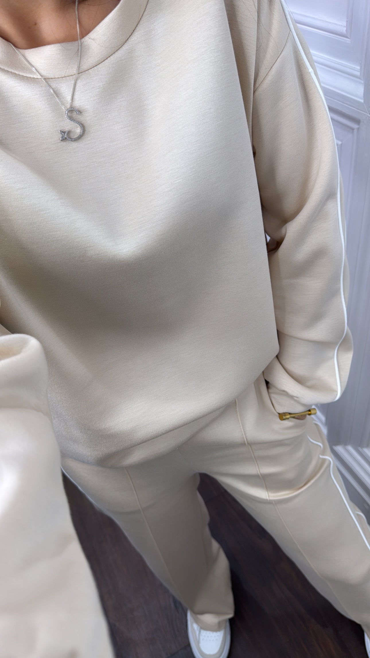 TERRI beige sweatshirt and wide leg joggers tracksuit