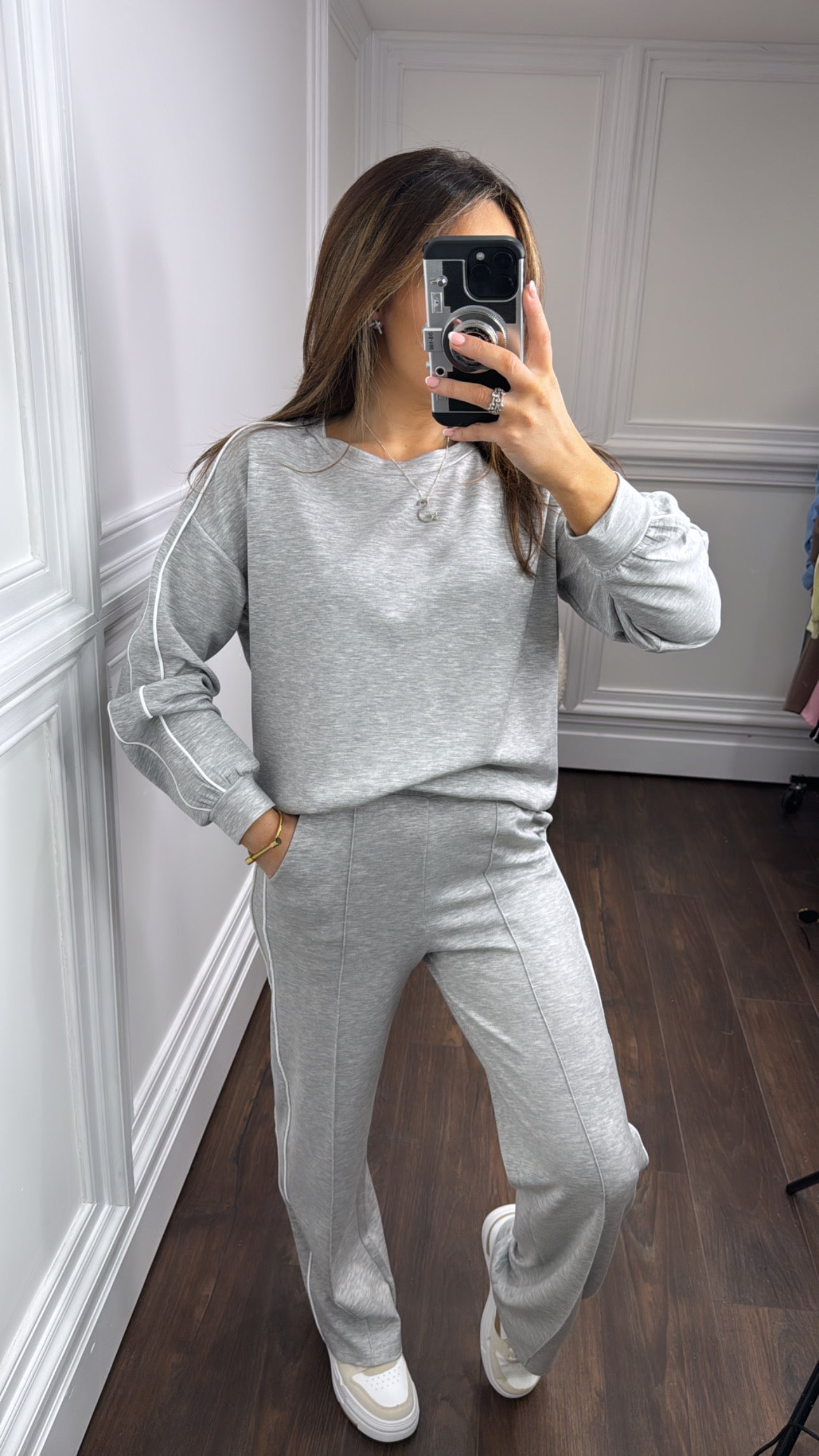 TERRI grey sweatshirt and wide leg joggers tracksuit