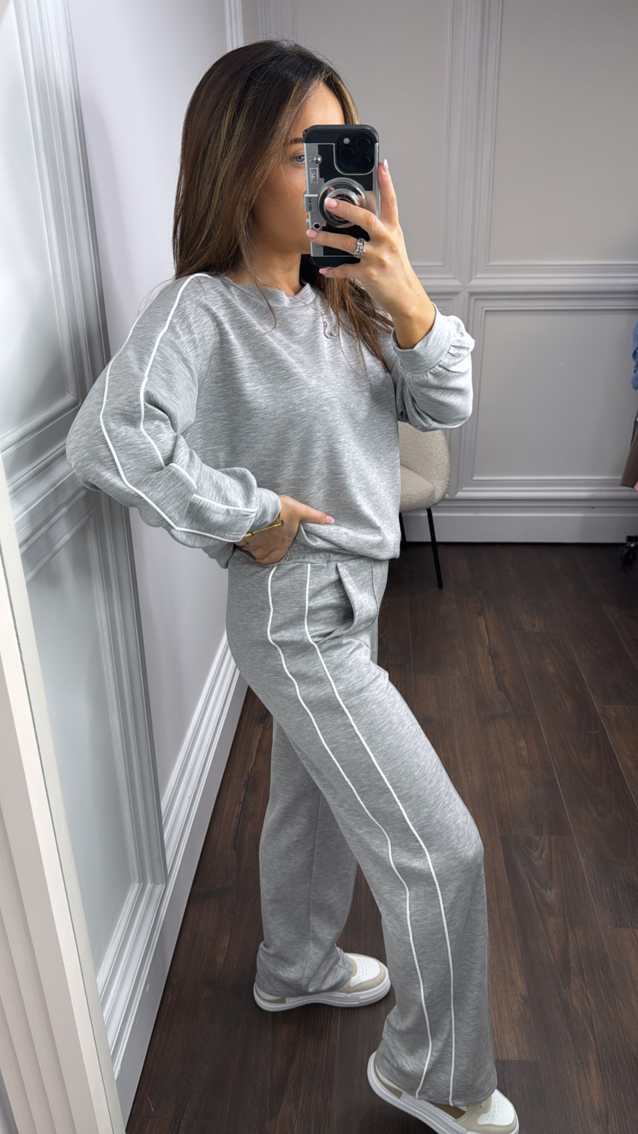 TERRI grey sweatshirt and wide leg joggers tracksuit