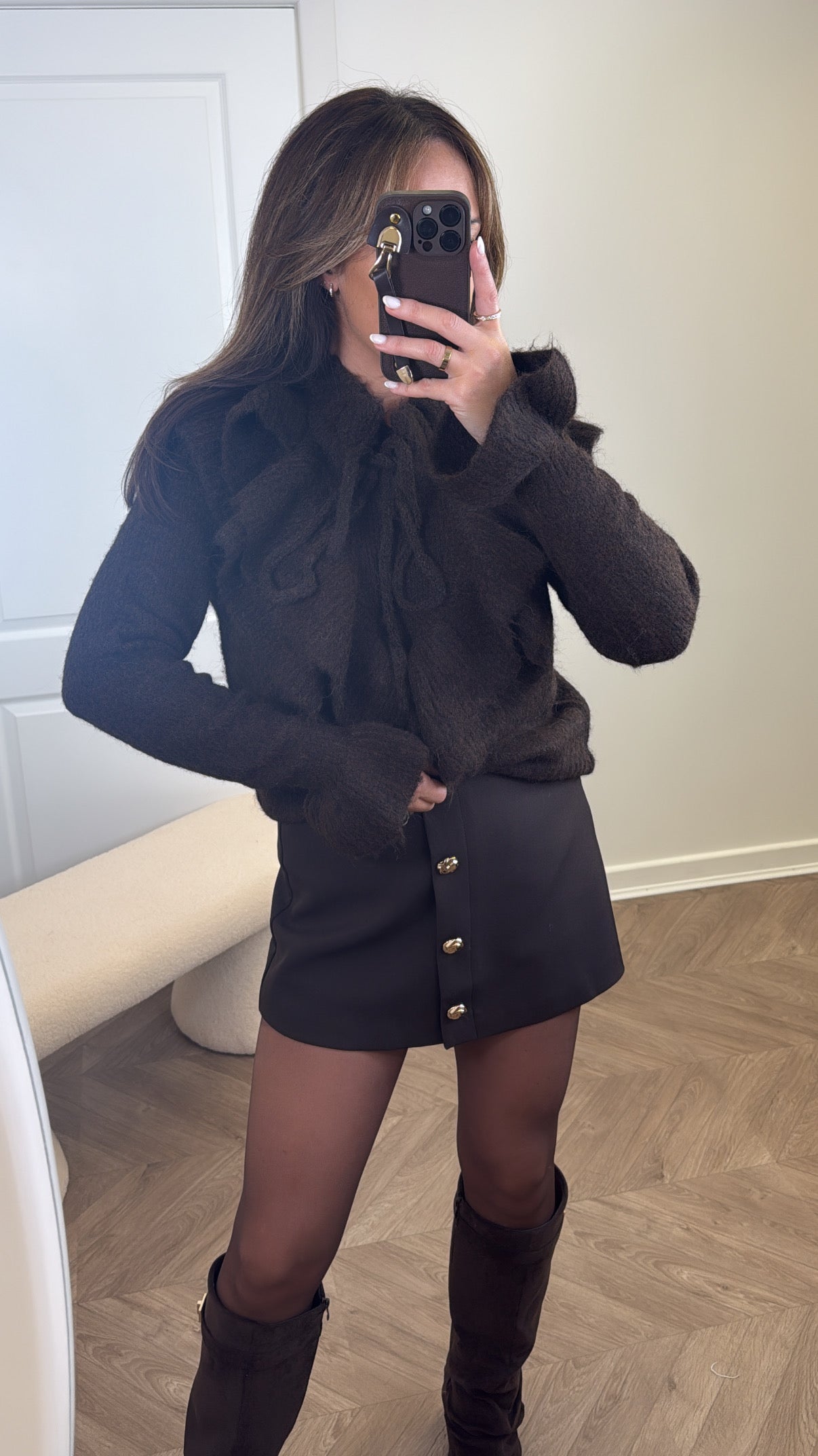 IRIS brown ruffle jumper