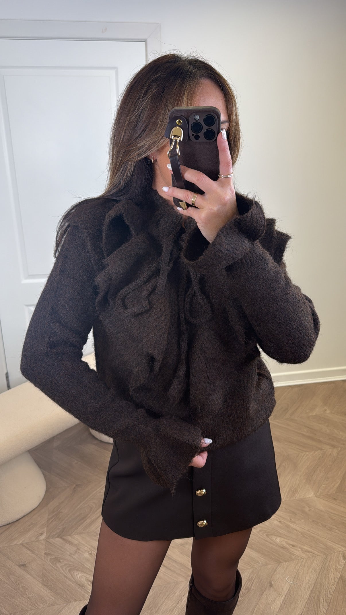 IRIS brown ruffle jumper