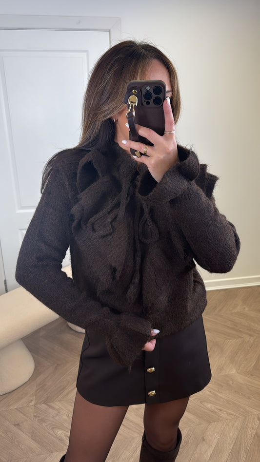 IRIS brown ruffle jumper