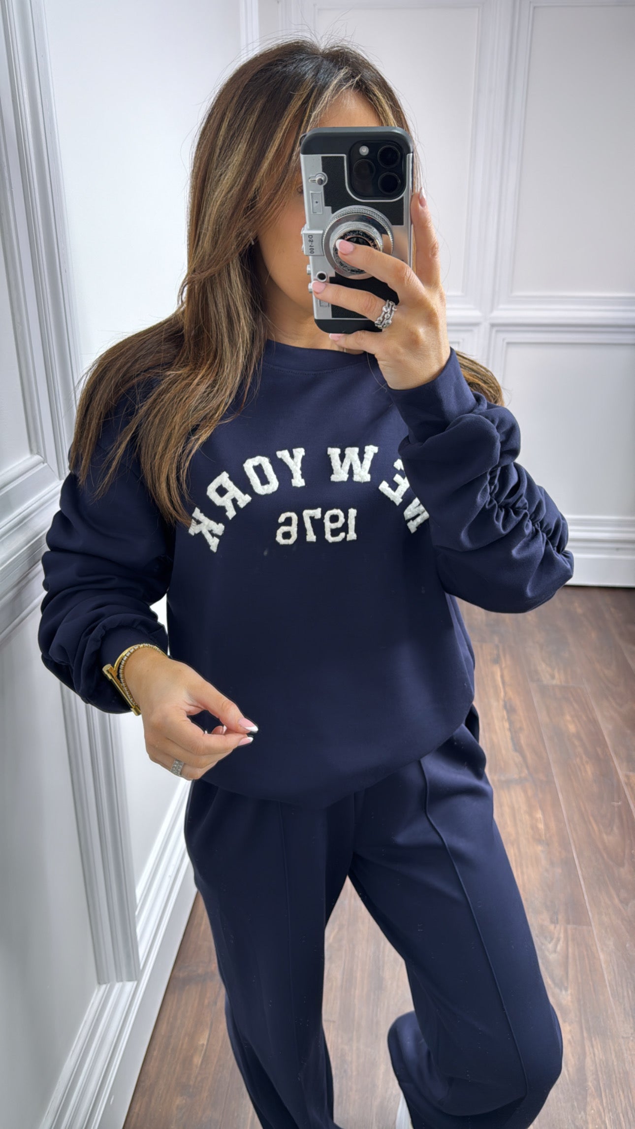 NEW YORK 1976 navy ruched sleeves tracksuit