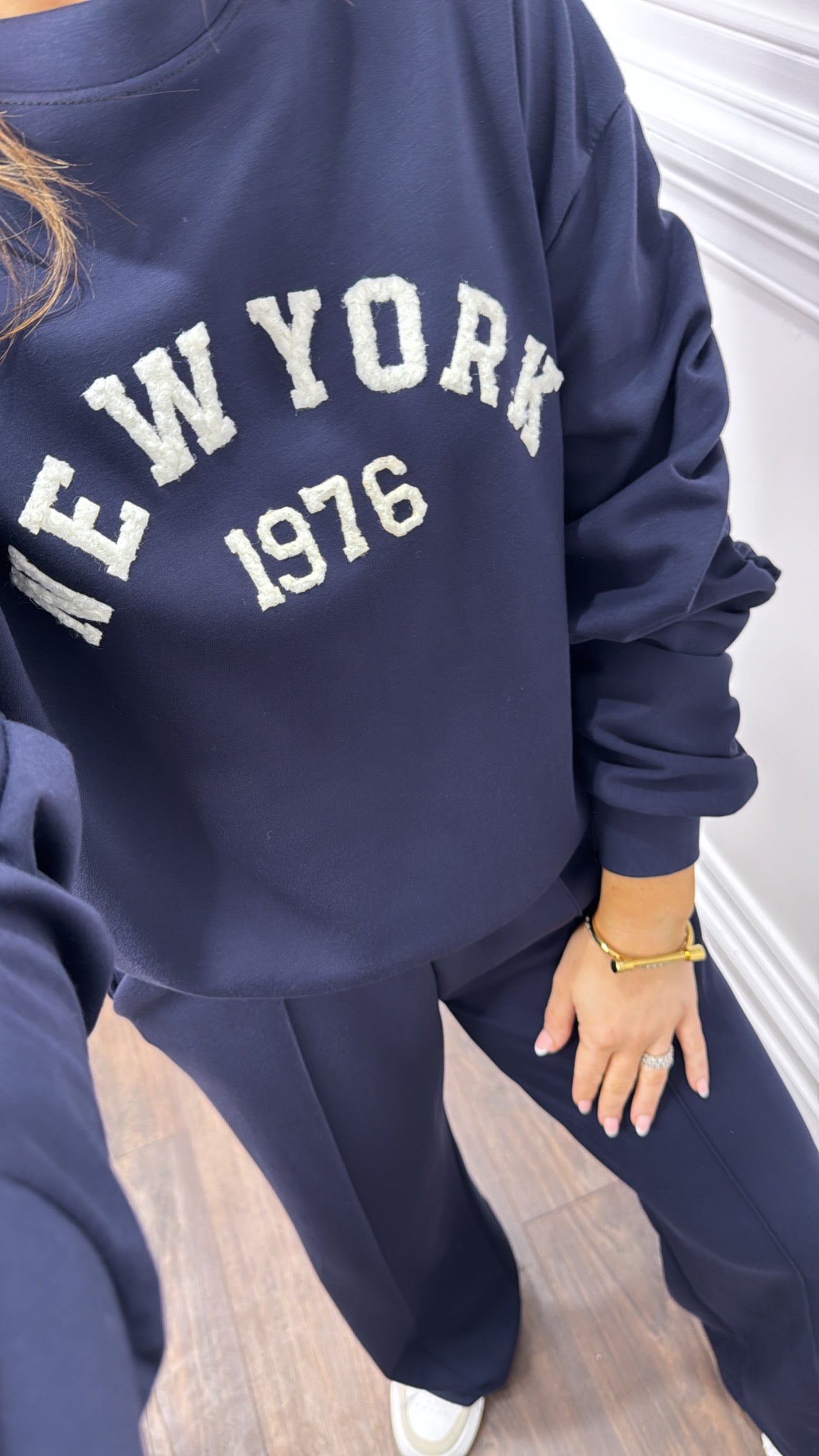 NEW YORK 1976 navy ruched sleeves tracksuit